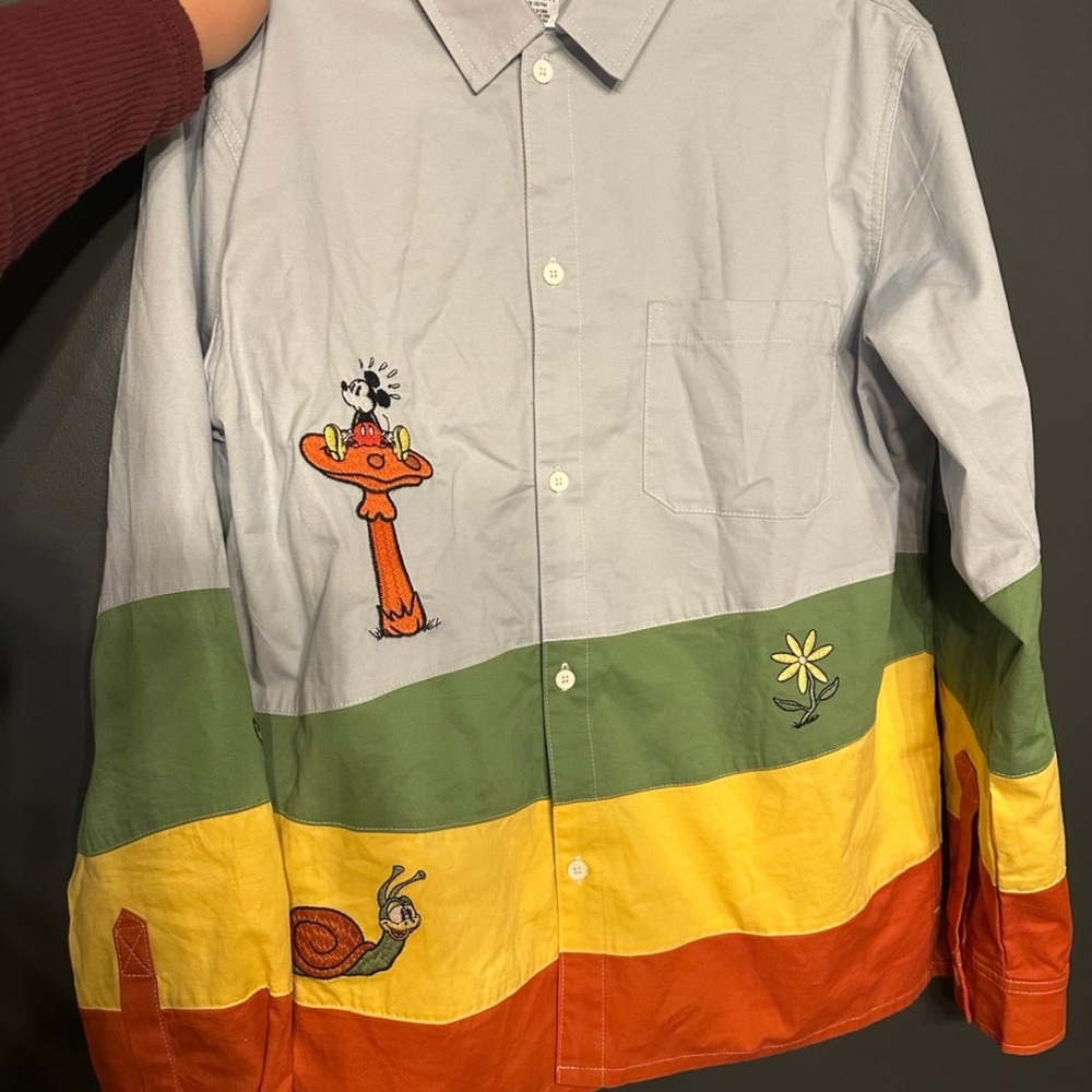 Colorful Disney Button-Up Shirt with Embroidered Designs